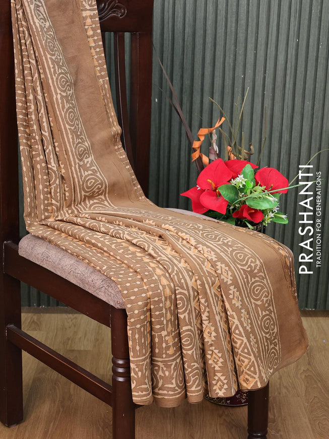 Jaipur cotton saree brown shade with allover prints and printed border - {{ collection.title }} by Prashanti Sarees