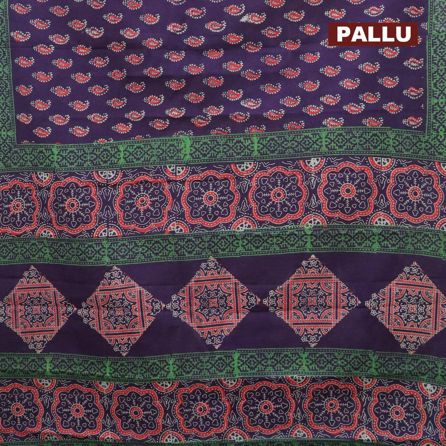 Jaipur cotton saree dark blue and green with allover paisley butta prints and printed border - {{ collection.title }} by Prashanti Sarees