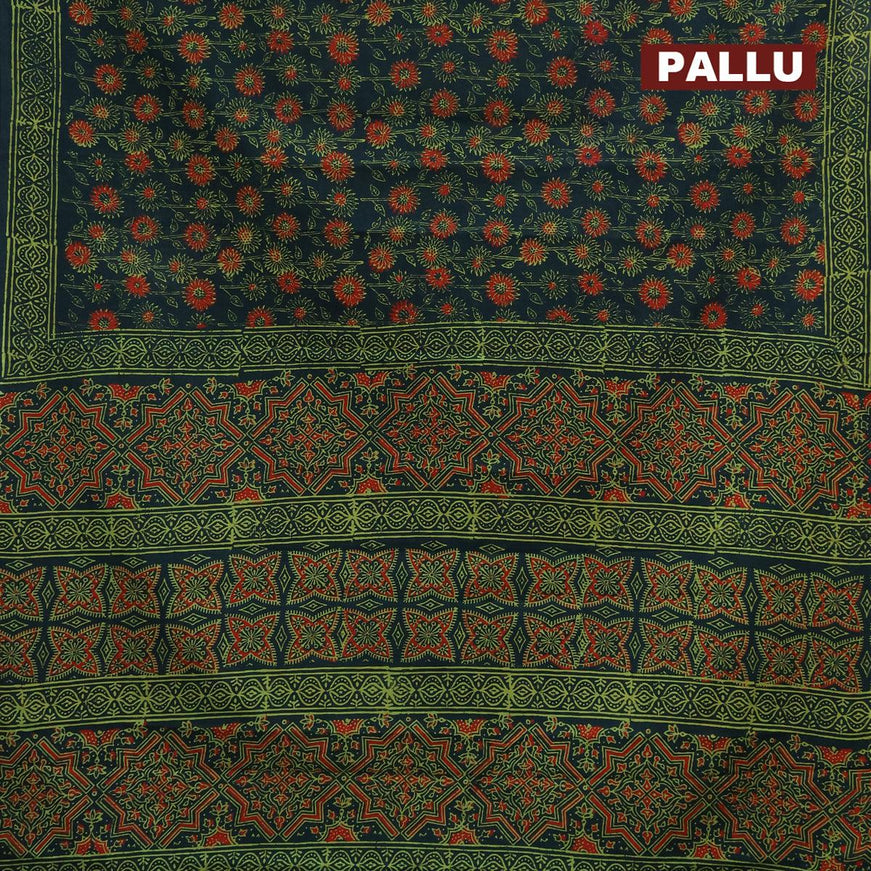 Jaipur cotton saree dark green with allover floral prints and printed border - {{ collection.title }} by Prashanti Sarees