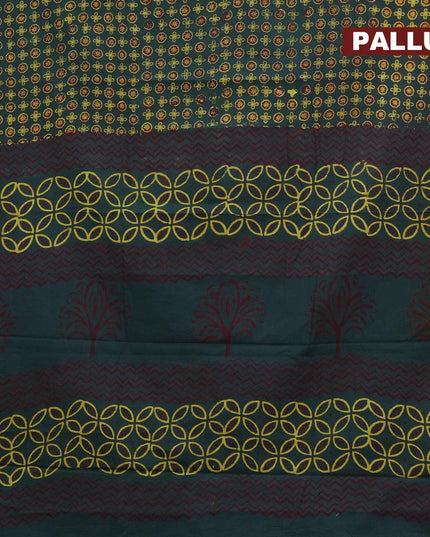 Jaipur cotton saree dark green with allover prints and printed border - {{ collection.title }} by Prashanti Sarees