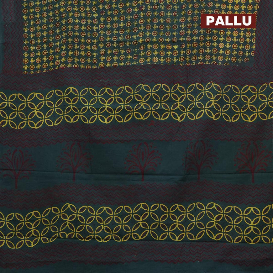 Jaipur cotton saree dark green with allover prints and printed border - {{ collection.title }} by Prashanti Sarees