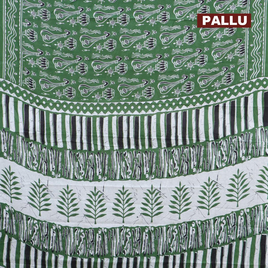 Jaipur cotton saree green with allover musical instrument prints and printed border - {{ collection.title }} by Prashanti Sarees