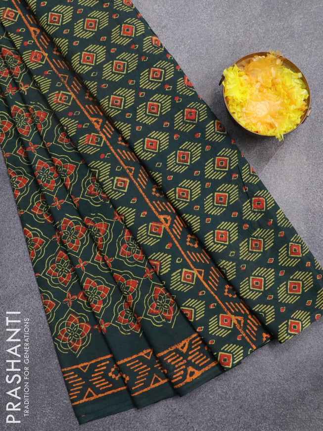 Jaipur cotton saree green with floral butta prints and printed border - {{ collection.title }} by Prashanti Sarees