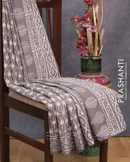 Jaipur cotton saree grey shade with allover dabu prints and printed border - {{ collection.title }} by Prashanti Sarees
