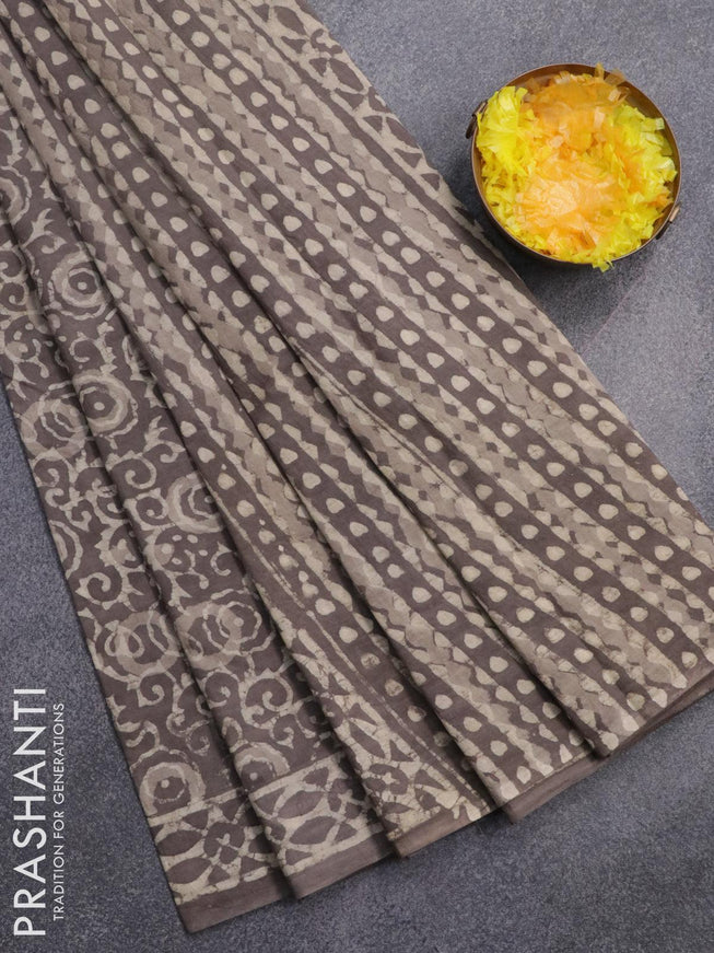 Jaipur cotton saree grey shade with allover floral prints and printed border - {{ collection.title }} by Prashanti Sarees