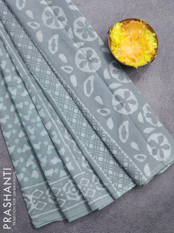 Jaipur cotton saree grey shade with allover geometric prints and printed border - {{ collection.title }} by Prashanti Sarees