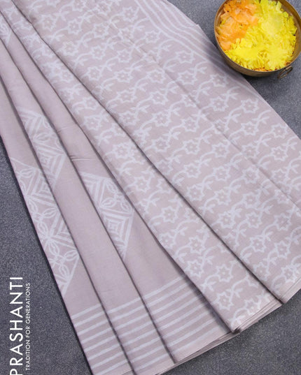 Jaipur cotton saree grey shade with geometric butta prints and printed border - {{ collection.title }} by Prashanti Sarees