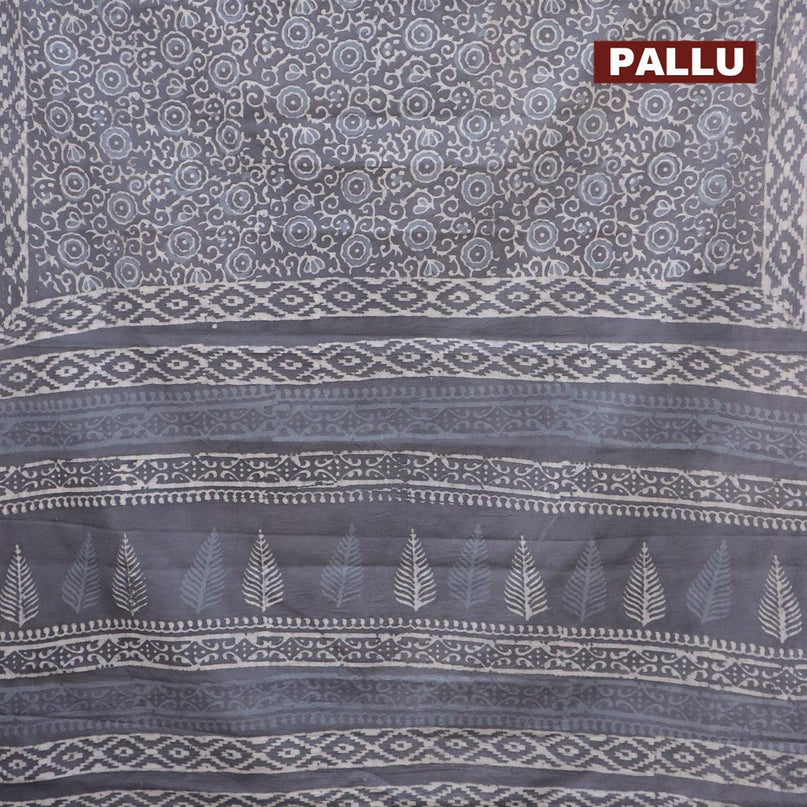 Jaipur cotton saree grey with allover batik floral prints and printed border - {{ collection.title }} by Prashanti Sarees