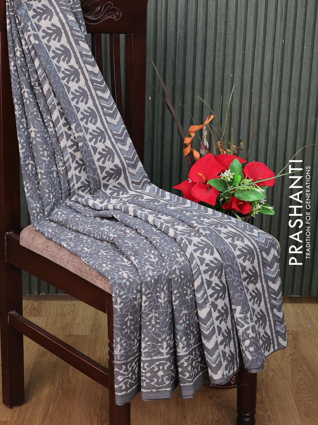 Jaipur cotton saree grey with allover dabu prints and printed border - {{ collection.title }} by Prashanti Sarees