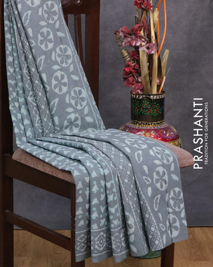 Jaipur cotton saree grey with allover geometric prints and printed border - {{ collection.title }} by Prashanti Sarees
