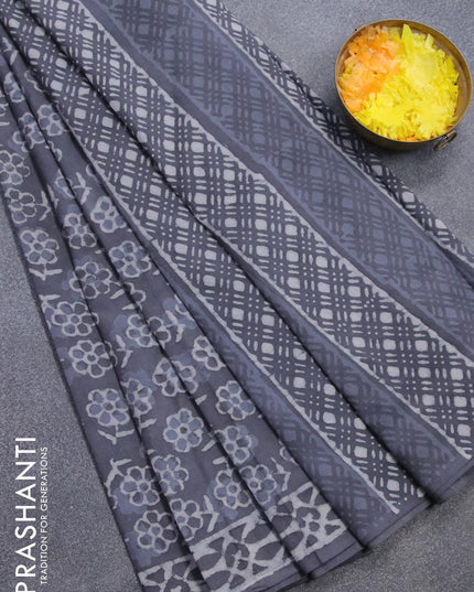 Jaipur cotton saree grey with allover prints and printed border - {{ collection.title }} by Prashanti Sarees