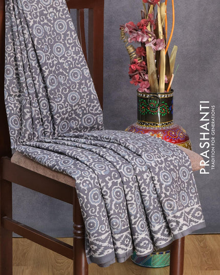 Jaipur cotton saree grey with allover prints and printed border - {{ collection.title }} by Prashanti Sarees
