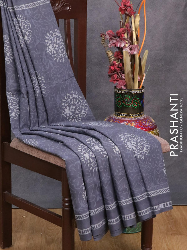Jaipur cotton saree grey with butta prints and printed border - {{ collection.title }} by Prashanti Sarees