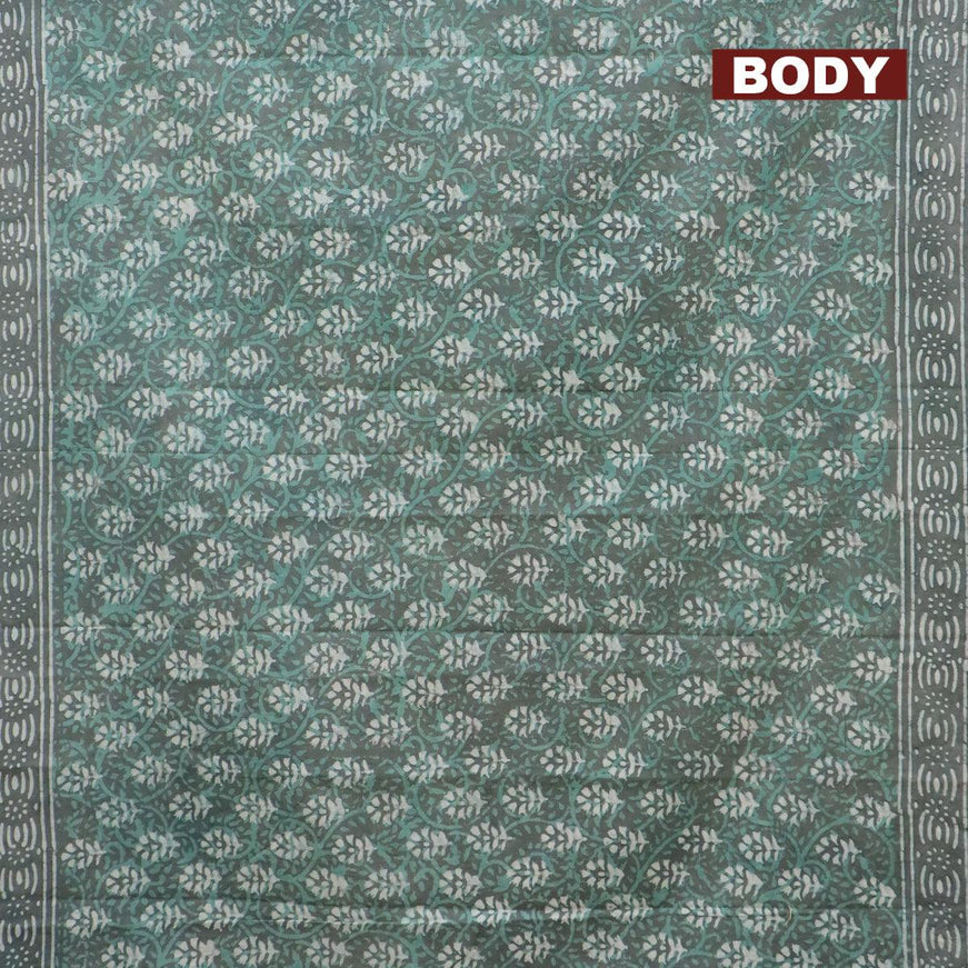 Jaipur cotton saree greyish green with allover batik prints and printed border - {{ collection.title }} by Prashanti Sarees