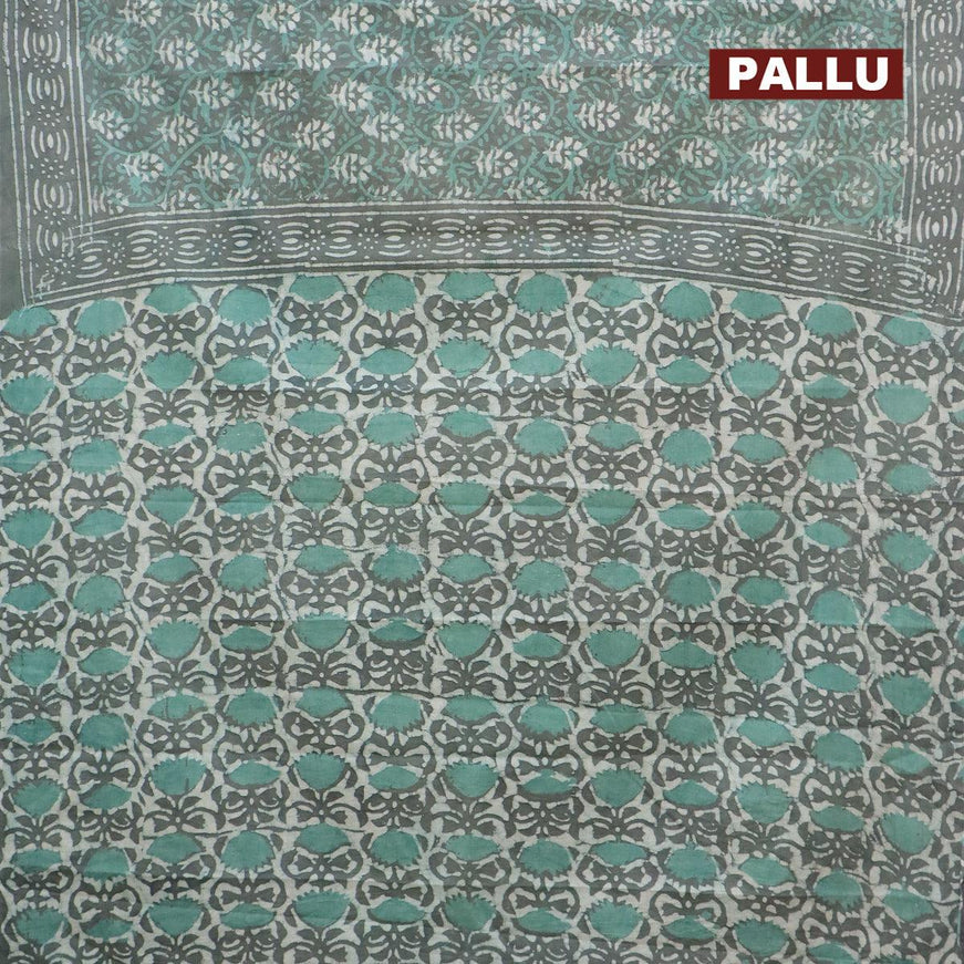 Jaipur cotton saree greyish green with allover batik prints and printed border - {{ collection.title }} by Prashanti Sarees