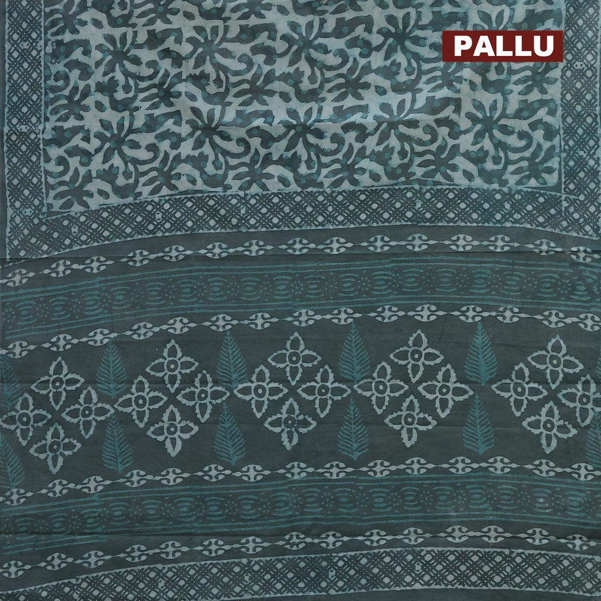 Jaipur cotton saree greyish green with allover prints and printed border - {{ collection.title }} by Prashanti Sarees
