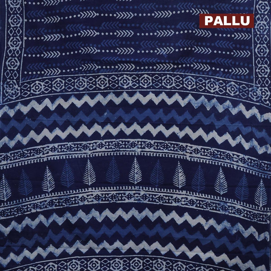 Jaipur cotton saree indigo blue with allover geometric batik prints and printed border - {{ collection.title }} by Prashanti Sarees