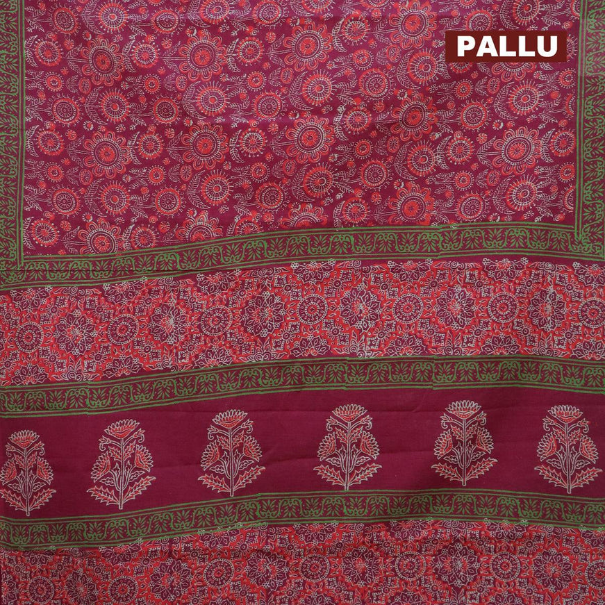 Jaipur cotton saree maroon and green with allover prints and printed border - {{ collection.title }} by Prashanti Sarees