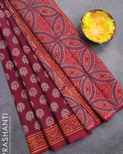 Jaipur cotton saree maroon and orange with allover butta prints and printed border - {{ collection.title }} by Prashanti Sarees