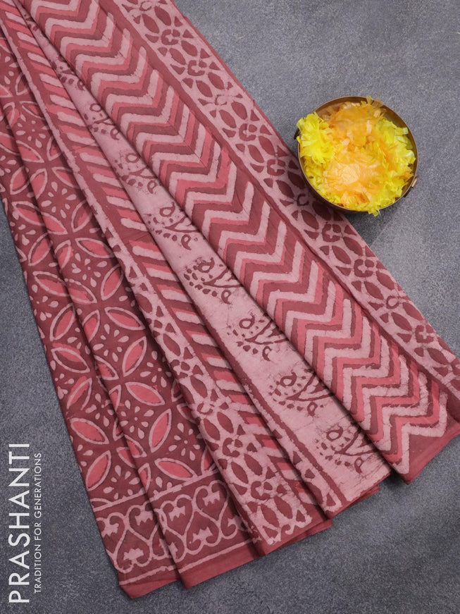Jaipur cotton saree maroon shade with allover prints and printed border - {{ collection.title }} by Prashanti Sarees