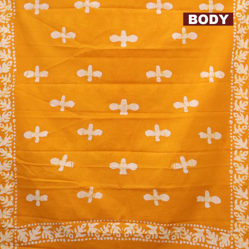 Jaipur cotton saree mustard yellow with allover batik prints in borderless style - {{ collection.title }} by Prashanti Sarees