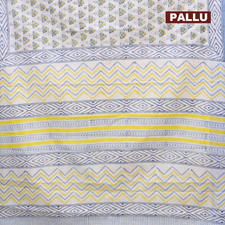 Jaipur cotton saree off white and blue shade with allover butta prints and printed border - {{ collection.title }} by Prashanti Sarees