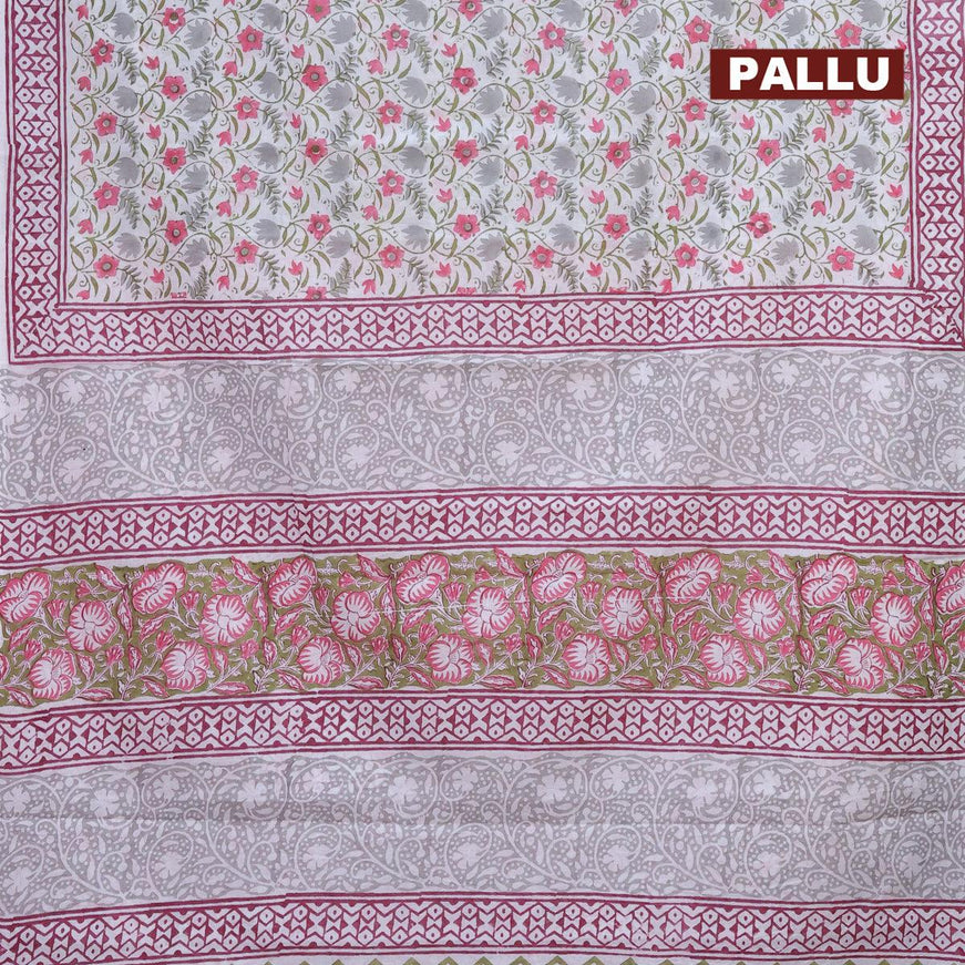 Jaipur cotton saree off white and maroon with allover prints and printed border - {{ collection.title }} by Prashanti Sarees