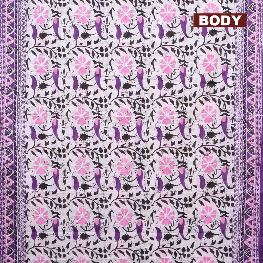 Jaipur cotton saree off white and violet with allover prints and printed border - {{ collection.title }} by Prashanti Sarees