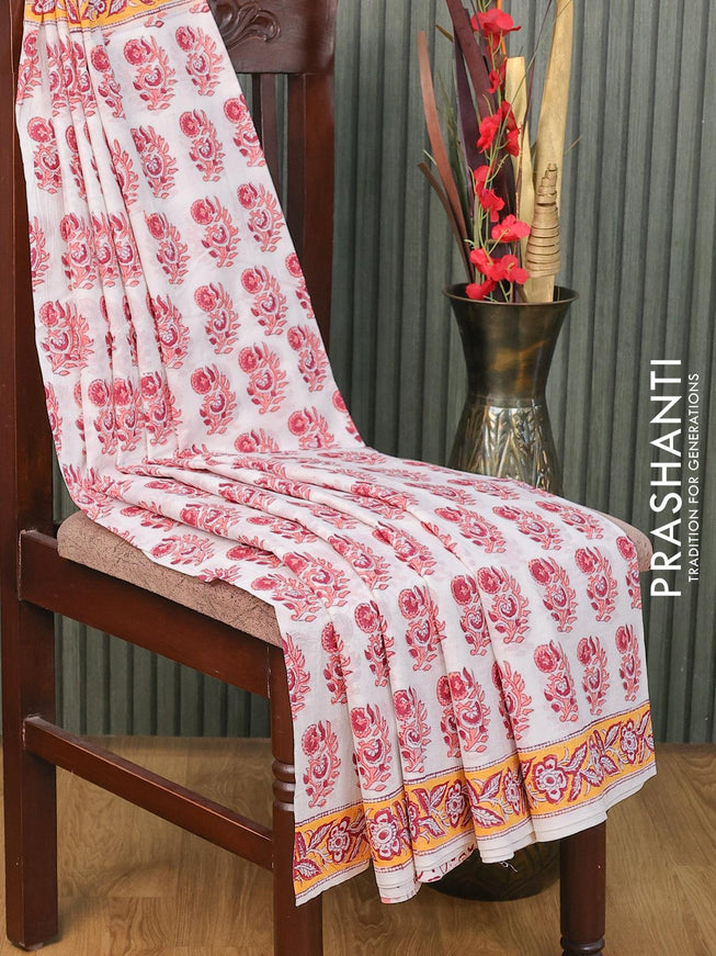 Jaipur cotton saree off white with floral butta prints and printed border - {{ collection.title }} by Prashanti Sarees