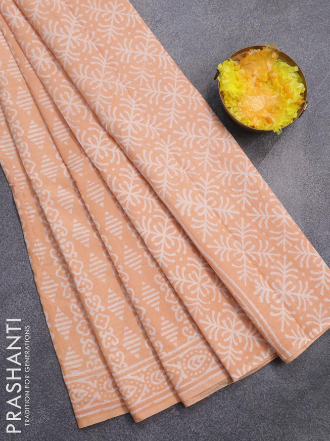 Jaipur cotton saree pale orange with allover prints and printed border - {{ collection.title }} by Prashanti Sarees