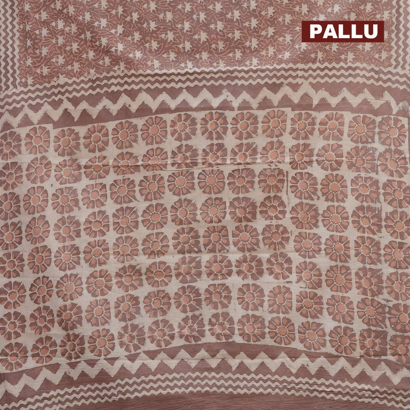 Jaipur cotton saree pastel brown with allover dabu prints and printed border - {{ collection.title }} by Prashanti Sarees