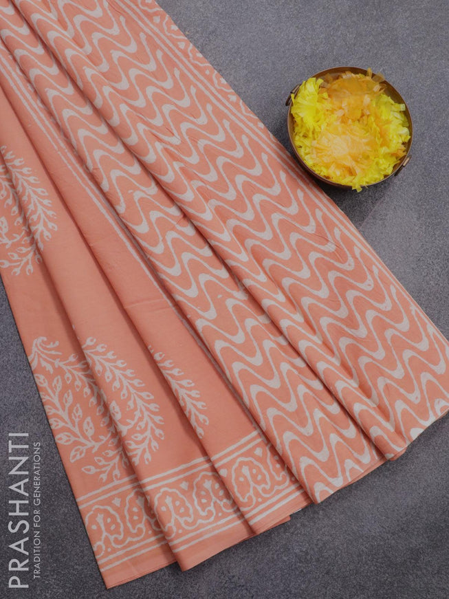 Jaipur cotton saree peach orange with butta prints and printed border - {{ collection.title }} by Prashanti Sarees