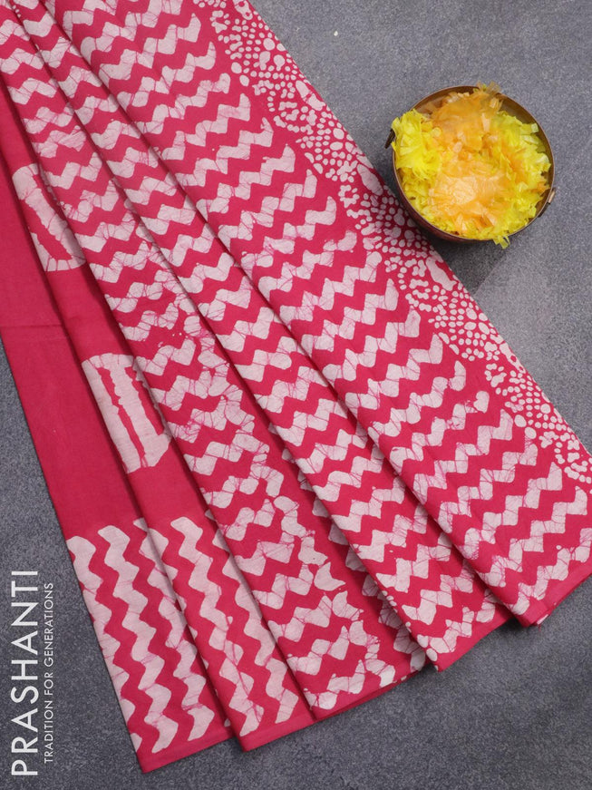Jaipur cotton saree pink with batik butta prints and printed border - {{ collection.title }} by Prashanti Sarees