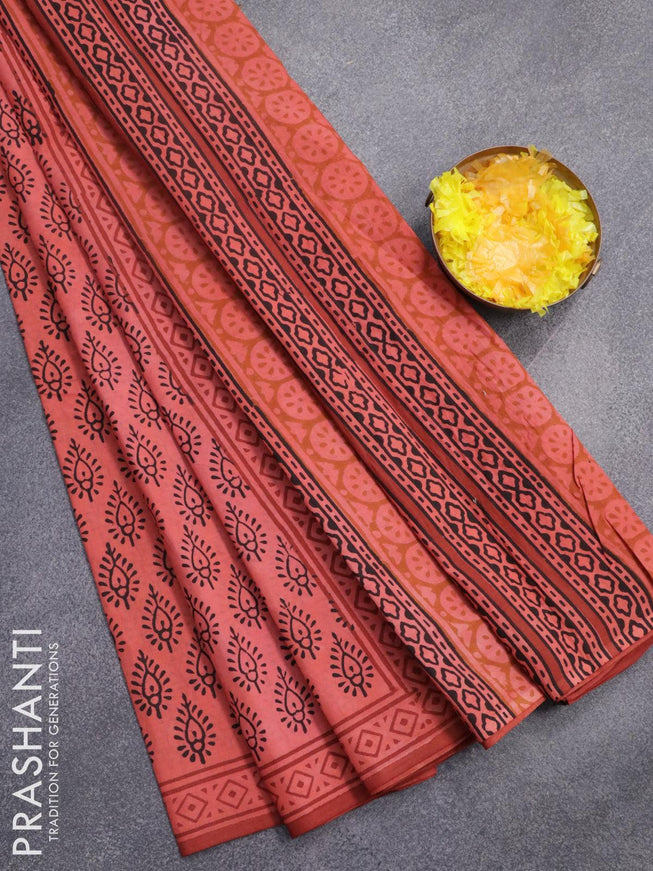 Jaipur cotton saree red shade with allover floral butta prints and printed border - {{ collection.title }} by Prashanti Sarees