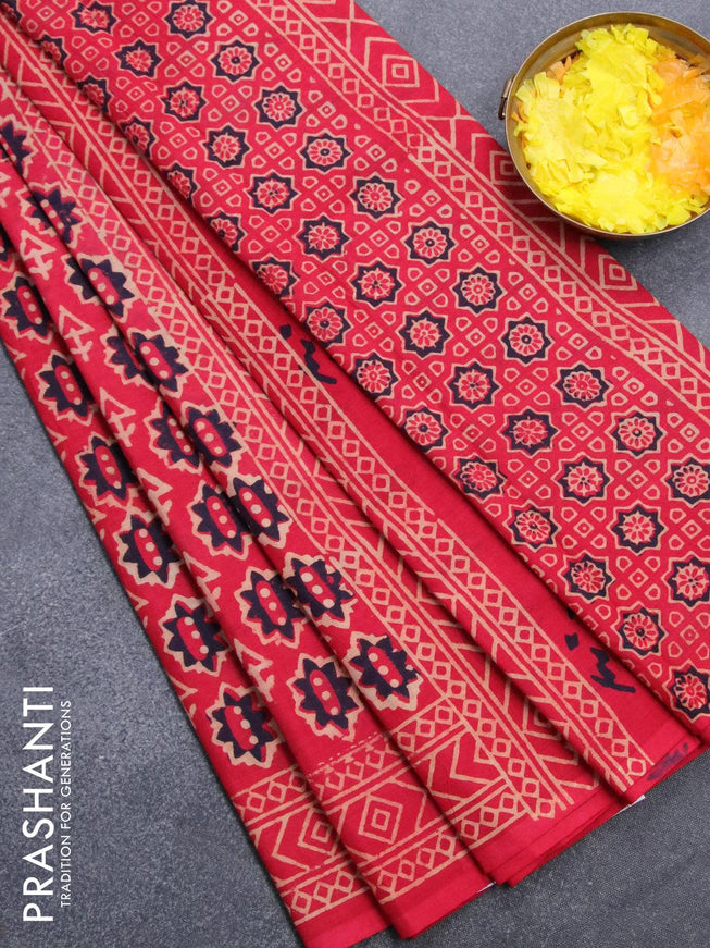 Jaipur cotton saree red with allover prints and printed border - {{ collection.title }} by Prashanti Sarees