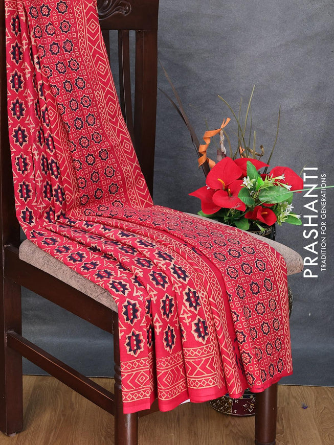 Jaipur cotton saree red with allover prints and printed border - {{ collection.title }} by Prashanti Sarees