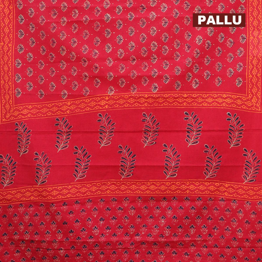 Jaipur cotton saree red with floral butta prints and printed border - {{ collection.title }} by Prashanti Sarees
