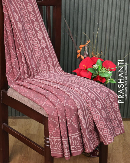 Jaipur cotton saree rosy brown with allover prints and printed border - {{ collection.title }} by Prashanti Sarees