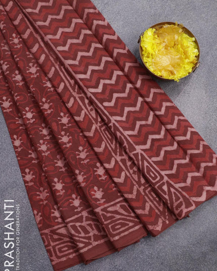 Jaipur cotton saree rust shade with allover dabu prints and printed border - {{ collection.title }} by Prashanti Sarees