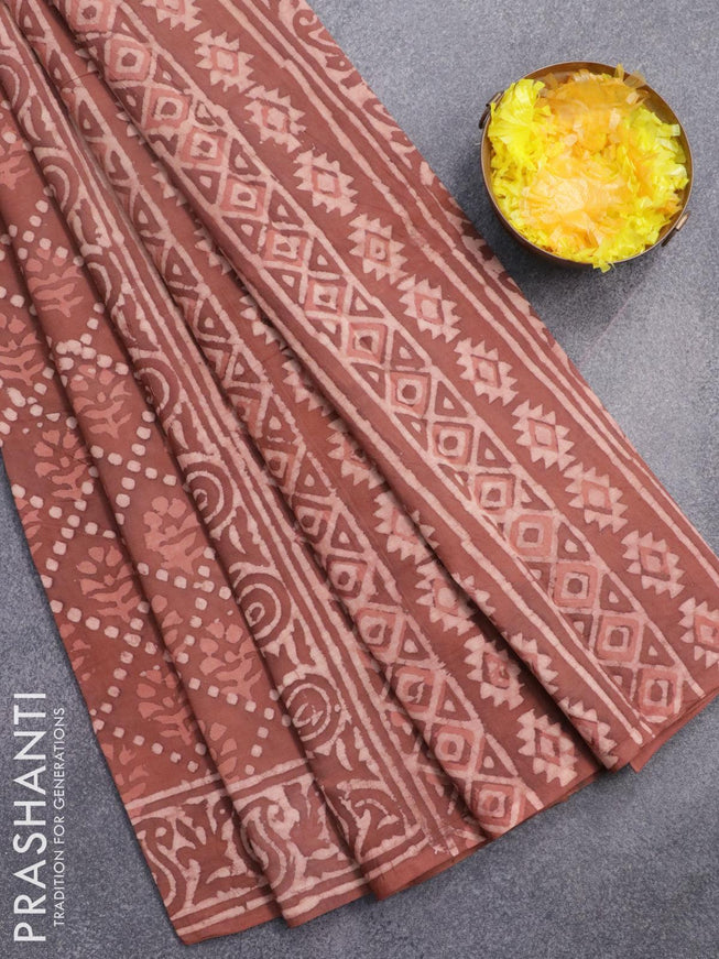 Jaipur cotton saree rust shade with allover prints and printed border - {{ collection.title }} by Prashanti Sarees