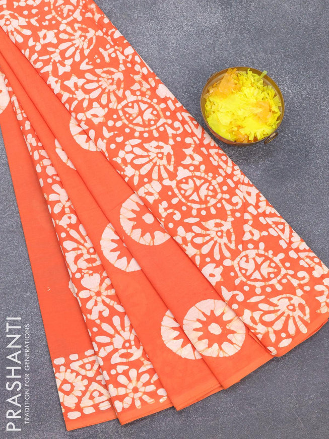 Jaipur cotton saree rustic orange with allover batik prints in borderless style - {{ collection.title }} by Prashanti Sarees