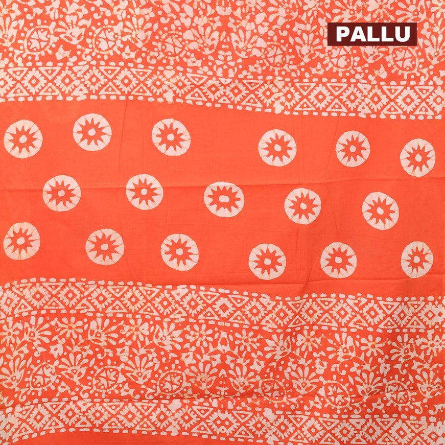 Jaipur cotton saree rustic orange with allover batik prints in borderless style - {{ collection.title }} by Prashanti Sarees