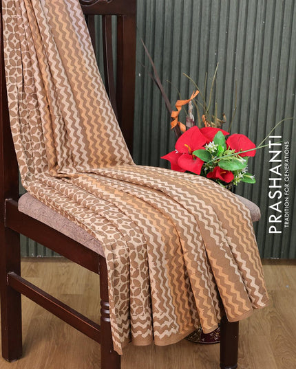 Jaipur cotton saree sandal and brown shade with allover geometric prints and printed border - {{ collection.title }} by Prashanti Sarees