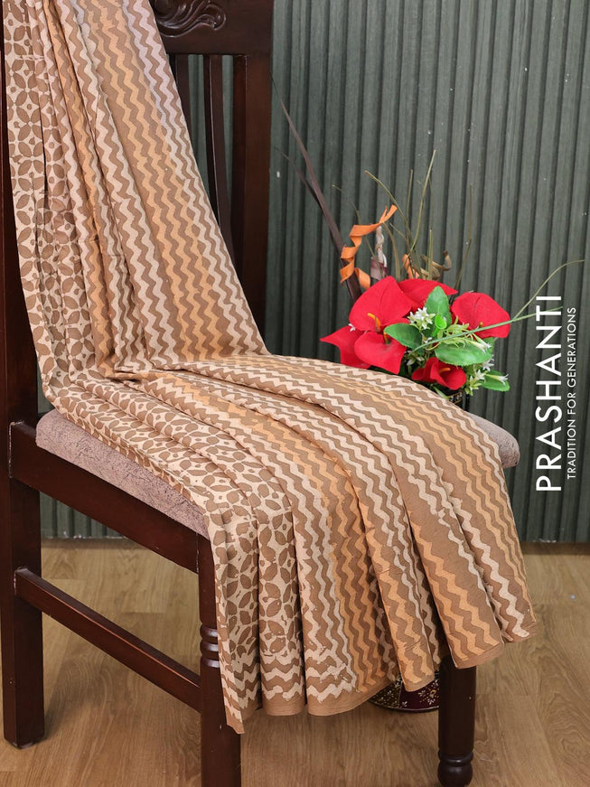Jaipur cotton saree sandal and brown shade with allover geometric prints and printed border - {{ collection.title }} by Prashanti Sarees