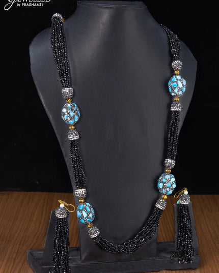 Jaipur crystal beaded black haaram with stones pendant - {{ collection.title }} by Prashanti Sarees