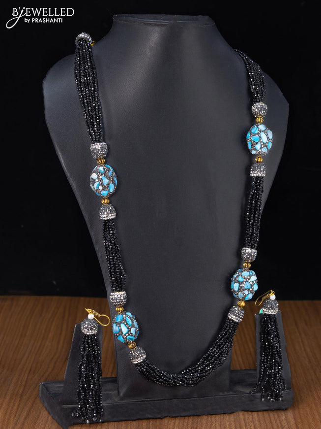 Jaipur crystal beaded black haaram with stones pendant - {{ collection.title }} by Prashanti Sarees