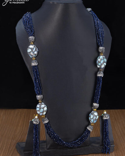 Jaipur crystal beaded blue haaram with stones pendant - {{ collection.title }} by Prashanti Sarees