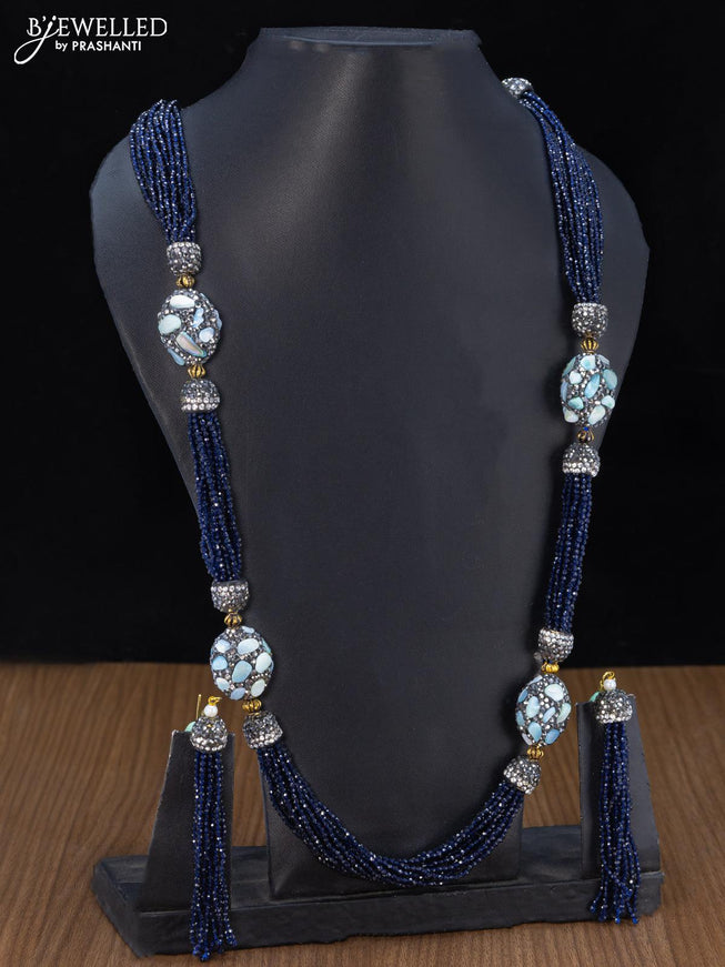 Jaipur crystal beaded blue haaram with stones pendant - {{ collection.title }} by Prashanti Sarees