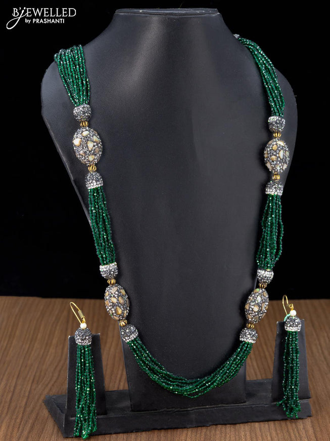 Jaipur crystal beaded green haaram with stones pendant - {{ collection.title }} by Prashanti Sarees