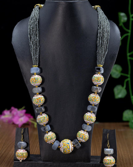 Jaipur crystal beaded grey necklace with minakari balls - {{ collection.title }} by Prashanti Sarees